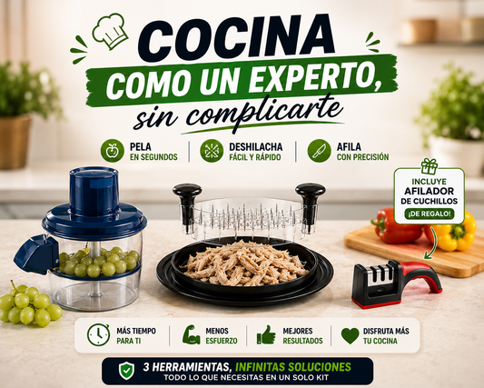 Kit Maestro de cocina 3 en 1 / Corta, deshilacha y afila en segundos